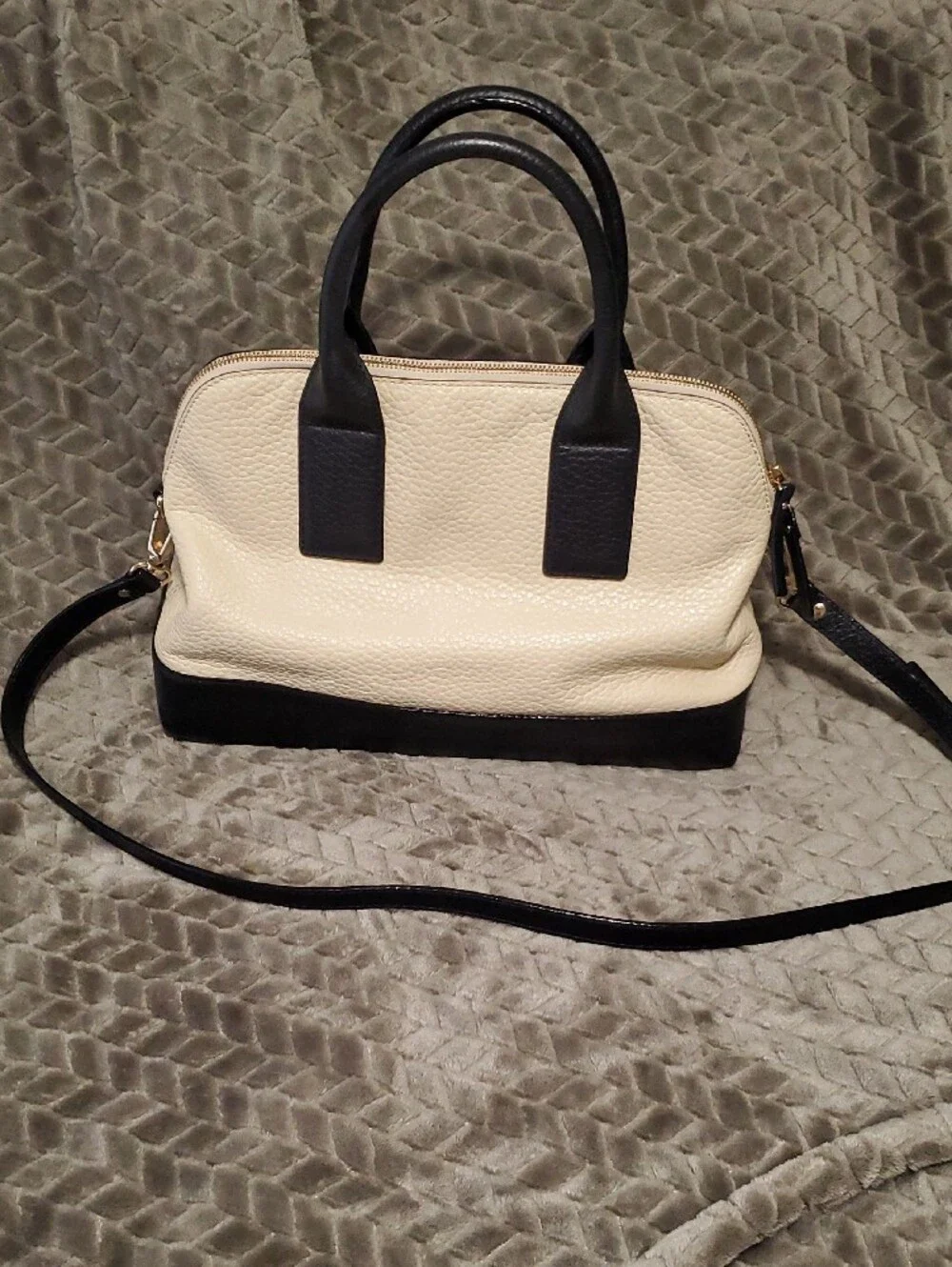 KATE SPADE Two-Tone Cream and Black Dome Satchel with Shoulder Strap